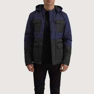 Veste matelassée en cuir Wayne noire et bleue avec capuche, manteau d'hiver décontracté au nouveau design, imperméable, fermeture éclair, tailles XS à 6XL - Product Image 1