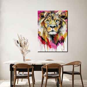 Impression de peinture Lion Majestueux : Art mural sur toile imprimée pour la décoration de chambre, encadré style galerie - Product Image 1