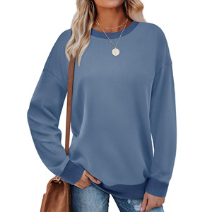 Drop shoulder heavyweight Loose Tops Pullover Femme haute qualité Casual Oversized Soft Sweatshirt Solid Long Sleeve - Product Image 1