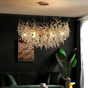 Lustres LED en cristal d'or de luxe lampes suspendues en aluminium à hauteur réglable pour plafond de vie <span class=keywords><strong>lustre</strong></span> intérieur pour Villa hôtels - Product Image 5