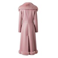 Manteau long en cuir véritable pour femme, bordure en fourrure luxueuse, col amovible, broderie, doublure en cachemire, hiver, uni, écologique