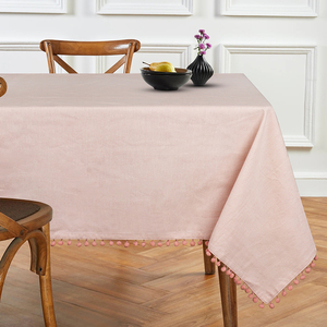 Indian Leading Manufacturer's <b>Pink</b> 150 X 300cms 190 Gsm Woven <b>Table</b> <b>Cloth</b> Home Textile Fabric With Chambrey Tassel Edges - Product Image 1