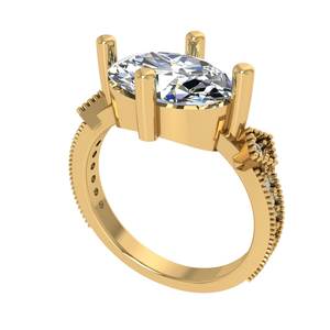 Bague de fiançailles en or jaune de luxe, design unique, sertie de diamants de laboratoire ovales, plaquée or 10 carats, pour femmes - Product Image 2