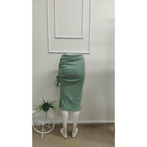 Jane's Women's <b>Elastic</b> Waist Side Ruched Lace-Up Detail Ribbed Knit Midi <b>Skirt</b> - Comfortable & Stylish Everyday Wear - Product Image 5