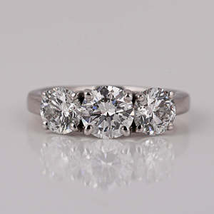 Custom Three Stone Round Cut Lab Grown Diamond Engagement Ring 18KT <b>Solid</b> Gold Plated Luxurious IGI Certified Anniversary Gift - Product Image 1