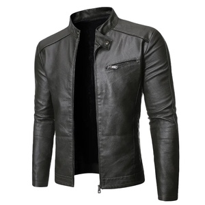 Chaqueta de motocicleta para hombre de otoño e invierno con cuello levantado, chaqueta de cuero de lona a prueba de viento versátil, ropa nueva - Product Image 1