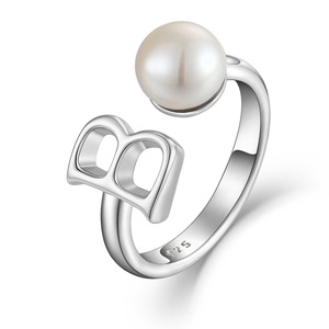 Bague ouverte en argent sterling 925 avec initiale A-Z en perle, bague personnalisée avec lettre, taille US 7, bijoux sur mesure - Product Image 4