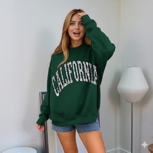 Sudadera de Mujer Personalizada para Otoño/Invierno, Larga, Informal, Lisa, con Logotipo Frontal, Cuello Alto Simulado, de Forro Polar, Poliéster/Algodón - Product Image 1