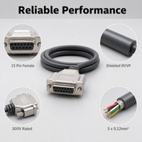 كابل موصل أنثى DB15 D-Sub بـ 15 دبوس، سلك HD15 محمي RVVP للتحكم الصناعي ومعدات الاختبار