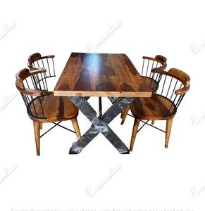 Vente flash - Ensemble de table à manger en bois massif moderne 4 places, noir et brun, écologique, pour restaurant, usage commercial - Product Image 6