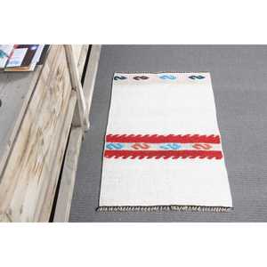 Petit tapis Kilim vintage 1,7x2,7 pi (52x82 cm), tapis turc en laine rayé blanc - Product Image 3