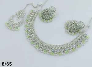 Latest Indian Jewelry Traditional <b>Silver</b> <b>Plated</b> Motipearl With Jumkha Earring and Maagtika Combo Necklace Set for Women - Product Image 2