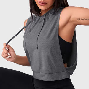 Sudadera sin mangas de algodón y poliéster para mujer, estilo crop, para invierno, venta al por mayor, ropa deportiva, streetwear, cortavientos - Product Image 6