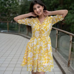 <b>Indian</b> hand block cotton woman fashion floral print short dress personalized bride wedding gift honeymoon dress summwe wear dres - Product Image 1