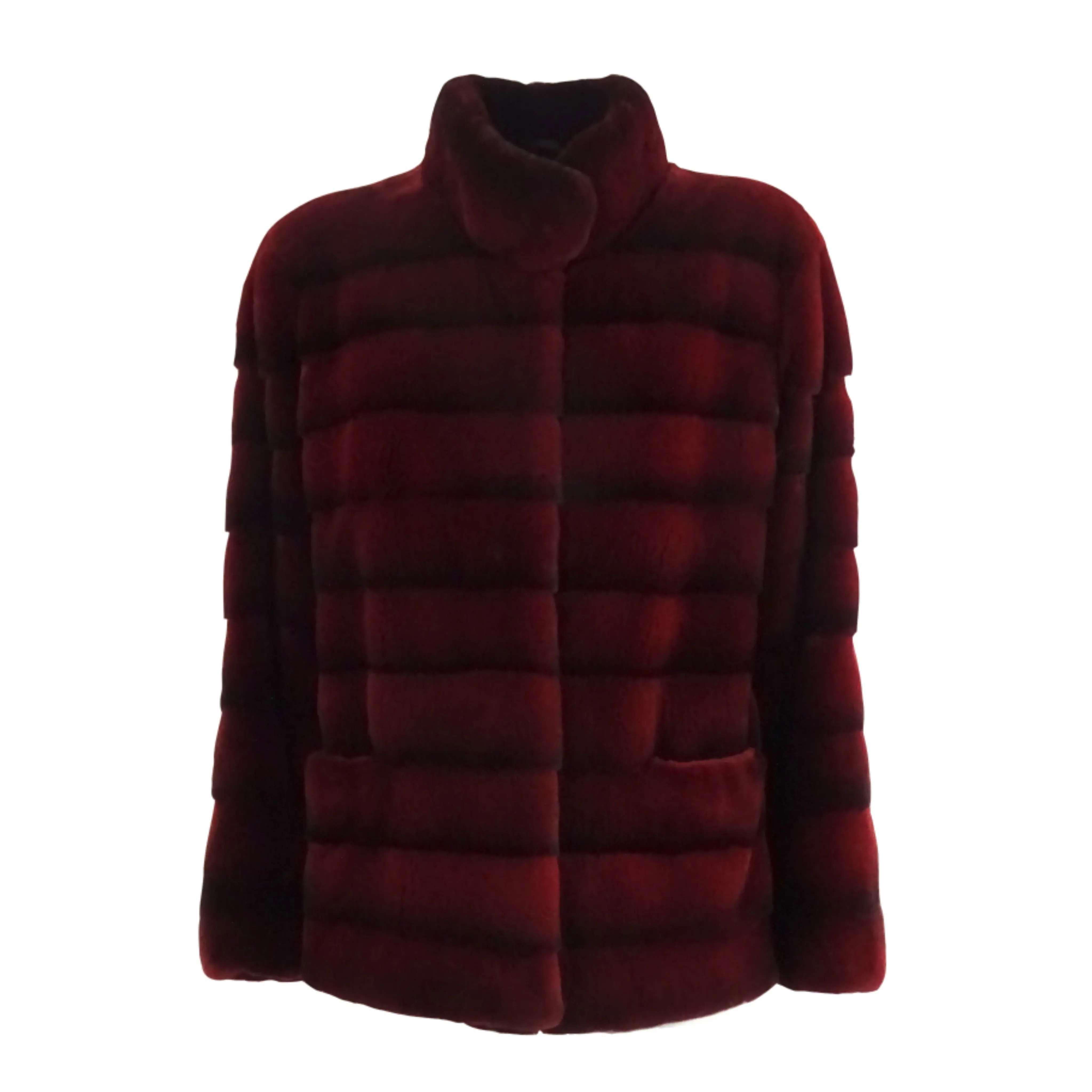 Red Shaved mink fur jacket soft warm made in Italy exclusive collection 2023