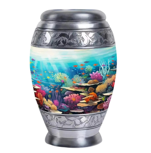 Urnas de cremación de aluminio hechas a mano, diseño de peces, urnas de cremación con revestimiento Meena, diseño a prueba de fugas, recuerdo 3 Cu y grande 220 Cu - Product Image 5