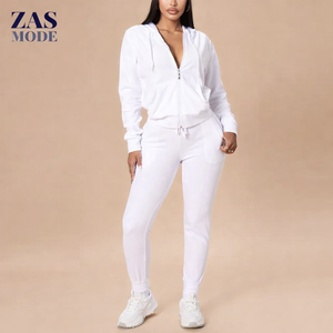 Ensemble de survêtement décontracté en velours éco-responsable, coupe classique, avec logo personnalisé, pour femmes, vente en gros - Product Image 1