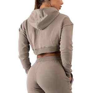 Sweat-shirt à capuche court surdimensionné en polyester/coton écologique à logo personnalisé, coupe ajustée, pour femmes - Product Image 5