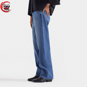 Ecoparty, nueva moda para mujer, pantalones vaqueros de pierna ancha sólidos, pantalones largos altos, cinturón, costura suelta, pantalones vaqueros lavables, transpirables - Product Image 3