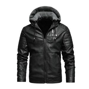 Chaquetas blancas informales para motocicleta, chaqueta de cuero a la moda para hombre, abrigos de cuero con forro polar de otoño con capucha, ropa de invierno para hombre - Product Image 2