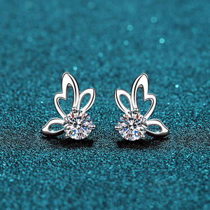 Pendientes de Mariposa de Diamantes Naturales de Corte Brillante, Plateados en Plata de Lujo, Calidad Premium, para Mujer, Certificados por IGI, Regalos - Product Image 1