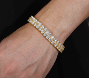 Bracelet tennis à deux rangs, bracelet floral en moissanite, diamant et saphir en or blanc - Product Image 3