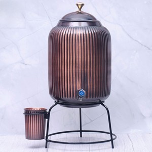 Wholesale Antique <b>Copper</b> Embossed <b>Strip</b> Design Water Dispenser From India For Restaurant Hotel Home Use - Product Image 3