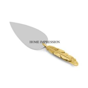 Leaves Designer High Graded Gold Plated Prime Quality Heavy Duty Metal Handle With Silver Color Wedding and Parties <b>Cake</b> Server - Product Image 1