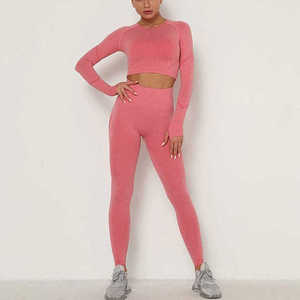 Conjunto de Yoga para Mujer Más Vendido, de Alta Calidad, Personalizado, de Secado Rápido, Transpirable, Sin Costuras, de 2 Piezas, Spandex/Nylon, Cómodo en la Parte Delantera - Product Image 1