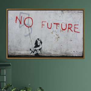 Banksy Graffiti <b>Canvas</b> Print: No Future Urban Political Art,GOLD <b>FRAMED</b> <b>CANVAS</b> - Product Image 1