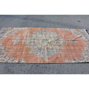 Alfombra turca Vintage 4,7x9,9 pies naranja azul tejido plano patrón de retazos de lana para sala de estar decoraciones de pasillo respaldo de látex - Product Image 3