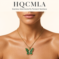 Collier pendentif papillon en acier inoxydable, bijoux avec breloque en cristal, fournisseur en gros OEM ODM