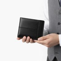 Portefeuille pour homme en cuir véritable de haute qualité avec un design classique sur le devant et un pliage en deux avec plusieurs porte-cartes