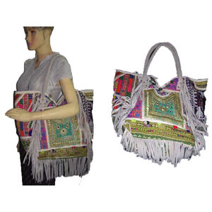 Bolso de algodón étnico Vintage clásico bordado patrón geométrico gran capacidad cierre de cremallera portátil ecológico indio - Product Image 5