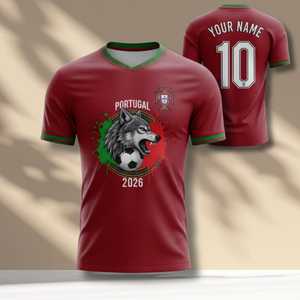 Maglietta Unisex per Tifosi di Calcio Portogallo WC 2026, T-Shirt Promozionale Rossa e Verde con Grafica per il Giorno della Partita - Product Image 1