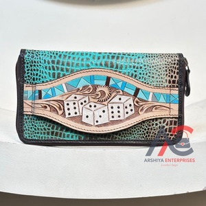 Cartera con cremallera de cuero genuino con relieve de cocodrilo para mujer, monedero con múltiples ranuras para tarjetas, bolso de viaje con ranura para mano - Product Image 1