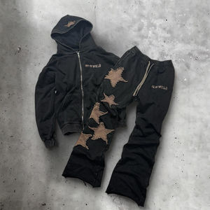 Ropa deportiva de peso pesado con lavado ácido personalizada 400Gms cremallera ropa deportiva sudaderas con capucha y pantalones de chándal para correr con logotipo bordado de parche - Product Image 2