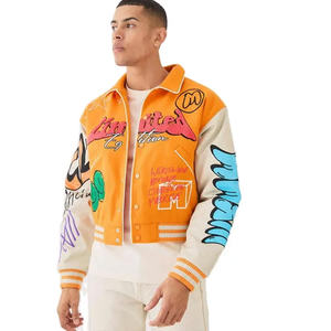 Chaqueta universitaria de piel auténtica personalizada para hombre, cazadora de béisbol con grafiti y logotipo bordado de chenilla, chaqueta con letras de invierno - Product Image 1