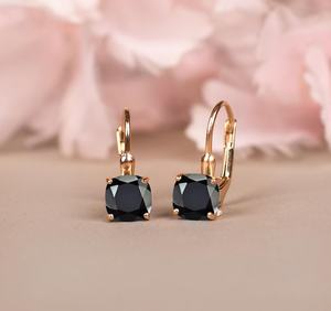 <b>Black</b> <b>Onyx</b> Leverback <b>Earrings</b> 925 Sterling Silver 14K Gold Plated Cushion Cut Elegant Gemstone Jewelry For Women - Product Image 5
