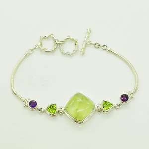 Amatista de Prehnita verde Natural de alta calidad y peridoto 925 Pulseras de Moda clásicas chapadas en oro de declaración de plata esterlina sólida - Product Image 4