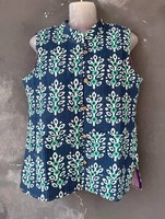 Veste courte réversible matelassée en coton tissé indien pour femme, imprimée au bloc, col montant, pour l'hiver