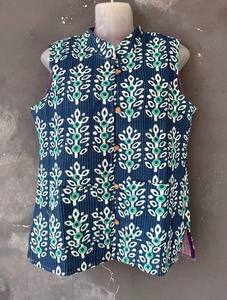 Chaqueta Reversible Acolchada de Algodón Tejido Indio para Mujer, con Estampado de Bloques, Cuello Alto, Ropa Corta de Invierno - Product Image 3