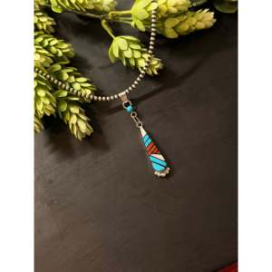 Pendentif ethnique religieux Zuni multi-pierres et argent sterling incrusté, plaqué rhodium avec motif numéro et breloque en or platine - Product Image 2