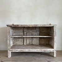 Comptoir de bar en teck antique artisanal, dessus massif sculpté vintage, console rustique, meubles de maison, entrée, réception, bureau d'accueil