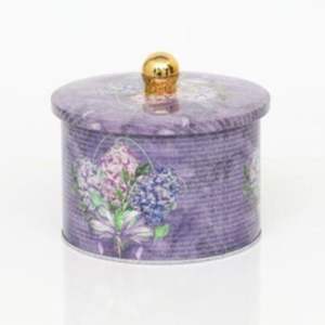 Boîte ronde en métal violet fleur 1.3L avec poignée à bouton Ø 140x100mm pour stockage et conteneur de nourriture - Product Image 2