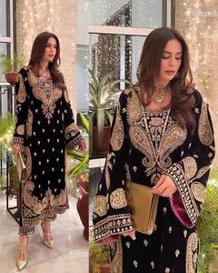 El último diseñador de ropa de fiesta India Top de terciopelo viscosa pesada con Pent - Product Image 1