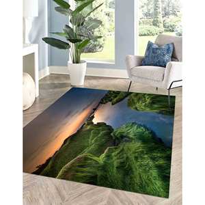 Tapis imprimé vert et bleu : Grand, pour salon, escalier, salle de bain, tapis en chenille - Product Image 2