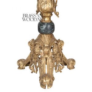 Antique brass table <b>lamp</b> with ornate decorative <b>base</b> dark accent sphere elegant fabric shade and timeless handcrafted classical - Product Image 5