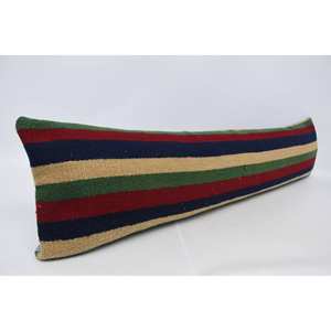 Coussin en laine patchwork multicolore Kilim 12x48 pouces Subtle Striped Vintage Leaves Coussin décoratif pour canapé Woven Technique - Product Image 3