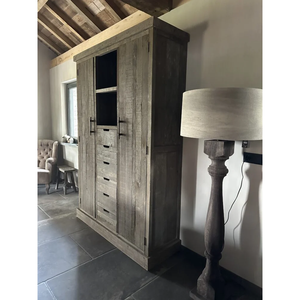 Armoire de rangement en bois de style antique avec 2 étagères, buffet à trois portes, collection de bois flotté pour meubles d'intérieur - Product Image 4